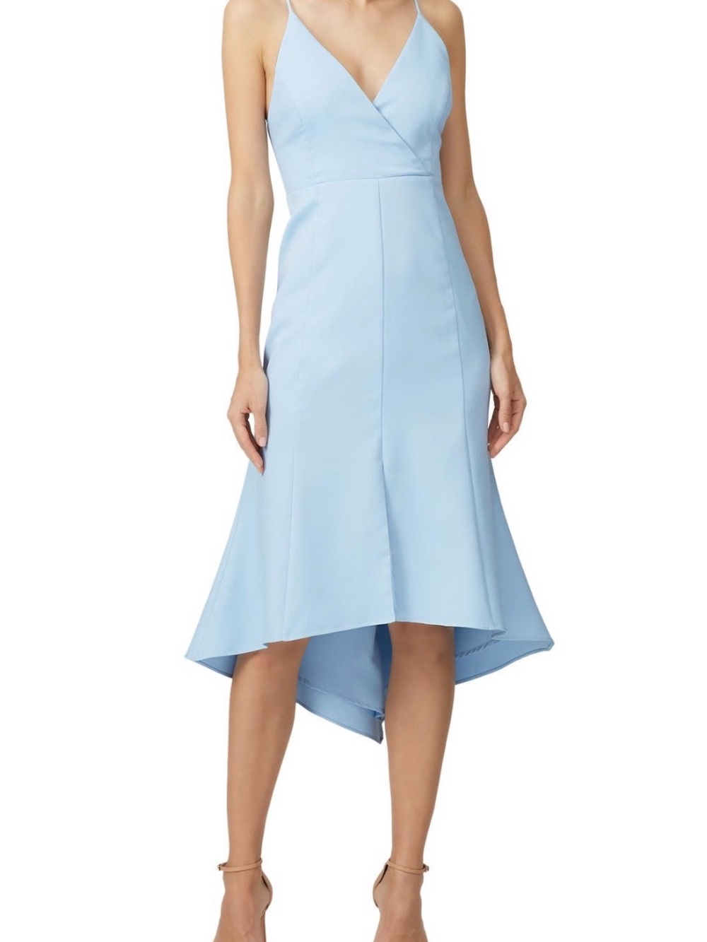 Light Blue High-Low V-Neck Midi Dress